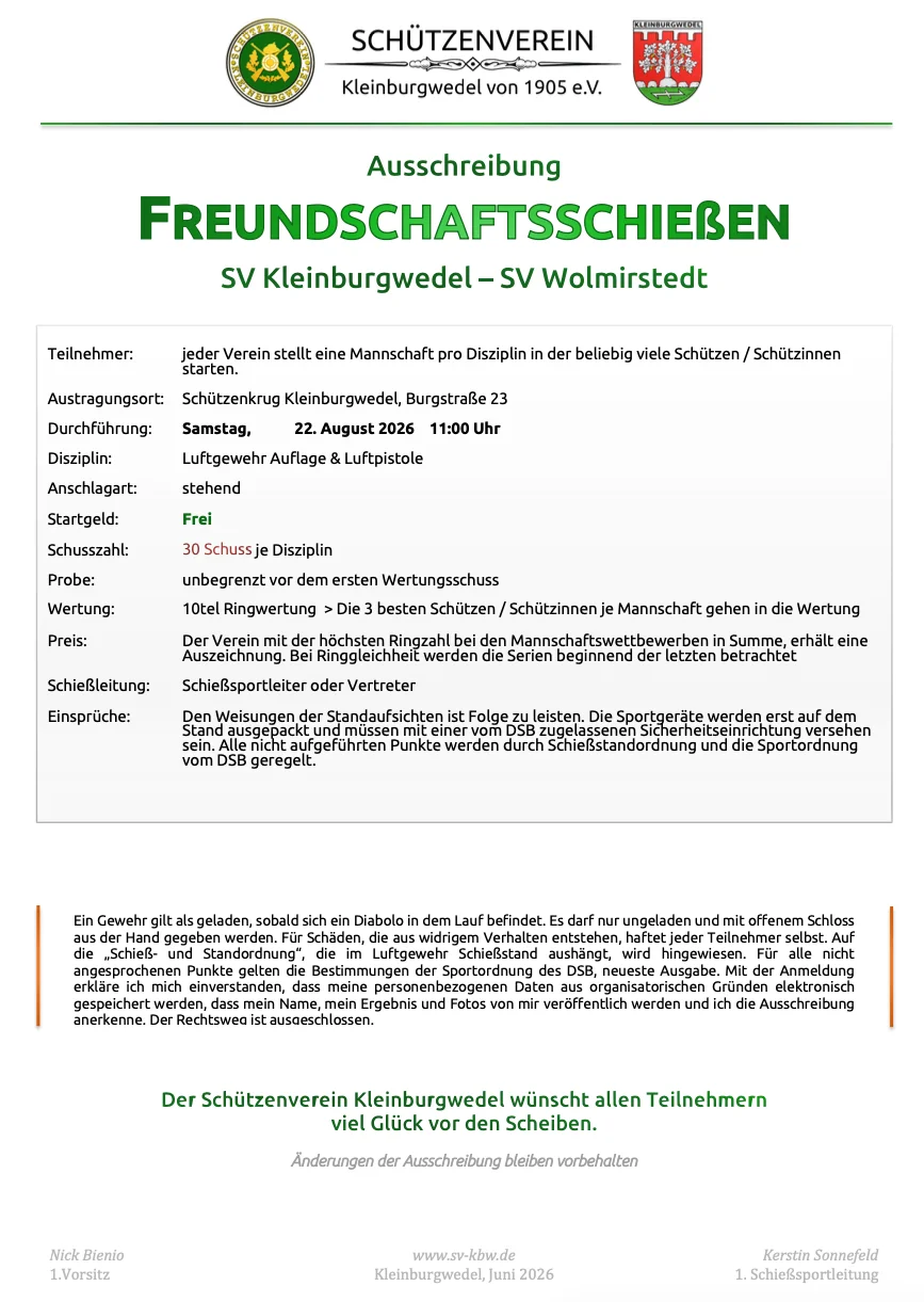 Freundschaftsschießen Kleinburgwedel - Wolmirstedt